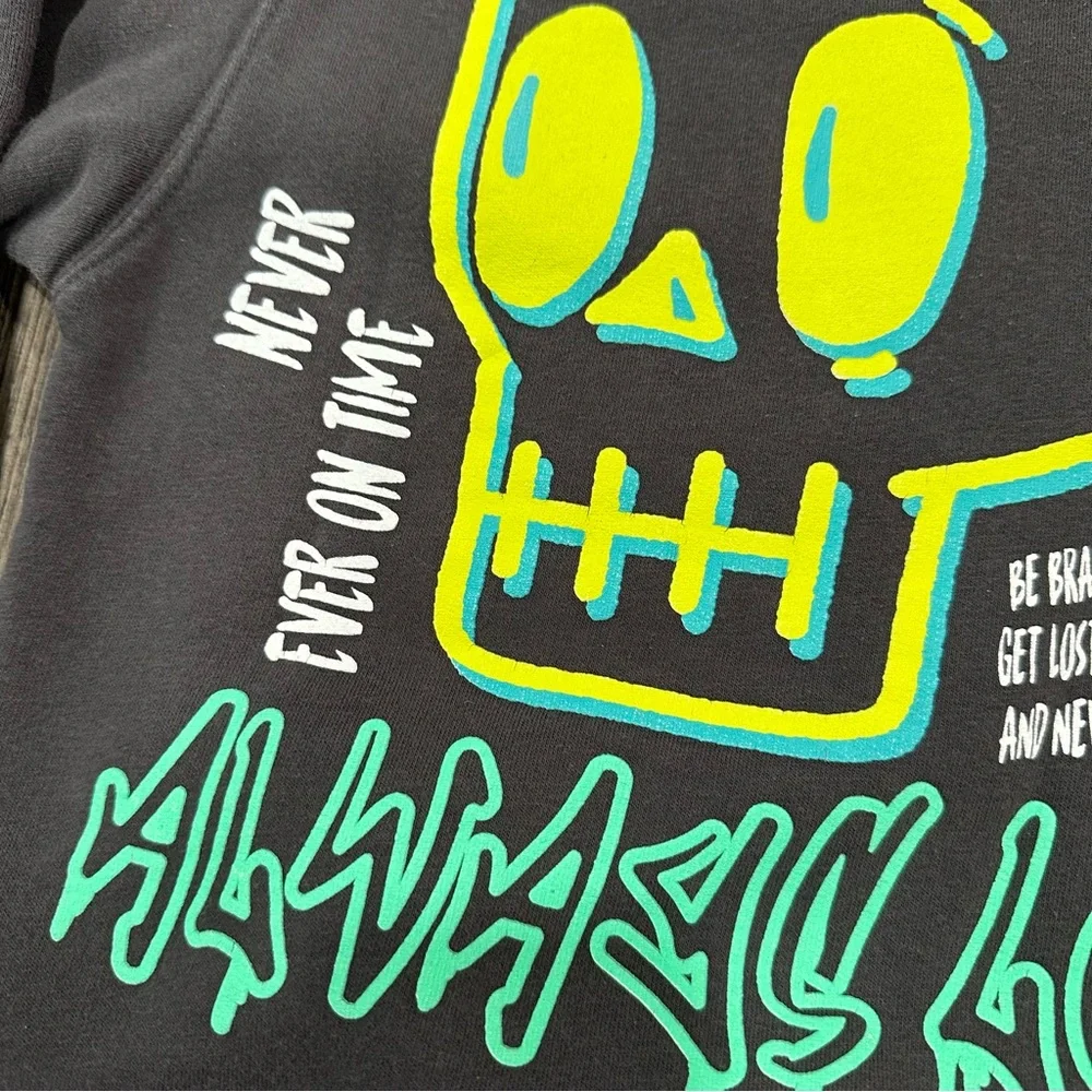 Zara Gray “Always Lost” Skull Graphic Sweatshirt, Size 6/7